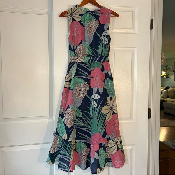 Talbots Voile Hibiscus Sleeveless Belted Maxi Dress Womens Size 2 Petite - Picture 3 of 8